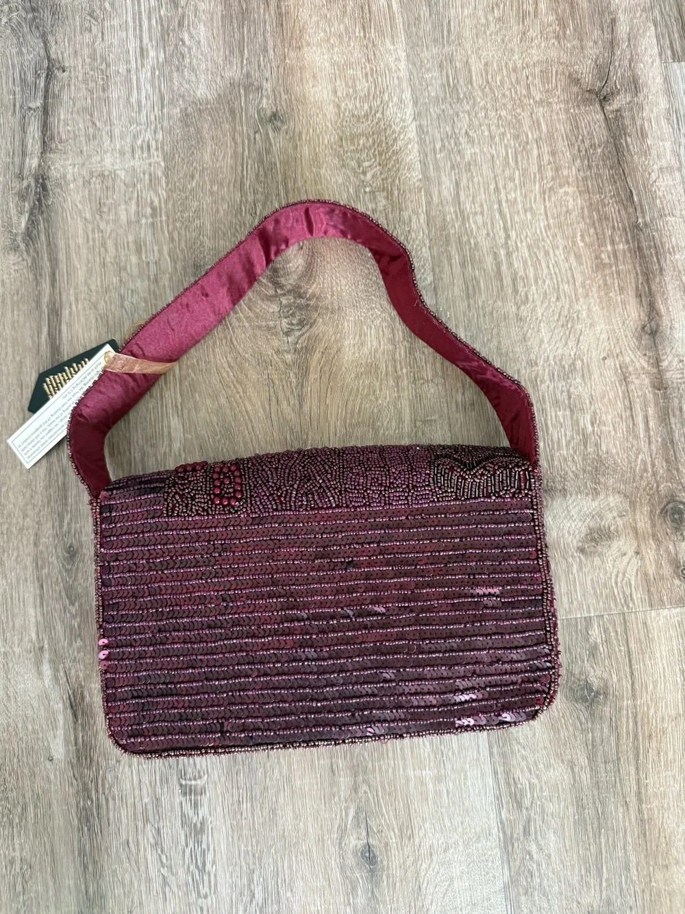 Elegant Beaded Burgundy Evening Clutch Shoulder Bag